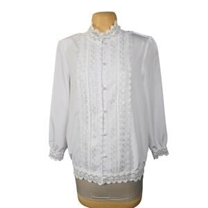 Bedford Fair White Lace Blouse 18W Victorian Edwardian Pearl Button Romantic Top